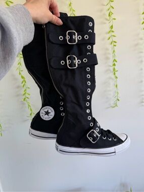 Converse Black Knee-High Buckle Canvas Sneakers